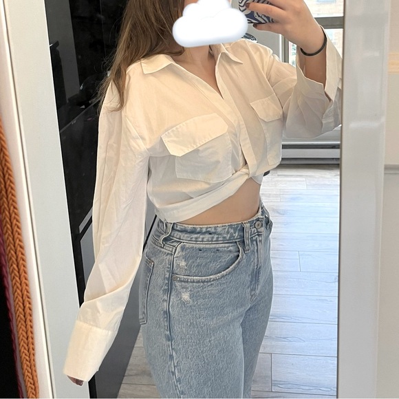 NWOT Zara cropped front twist white shirt - Picture 1 of 8